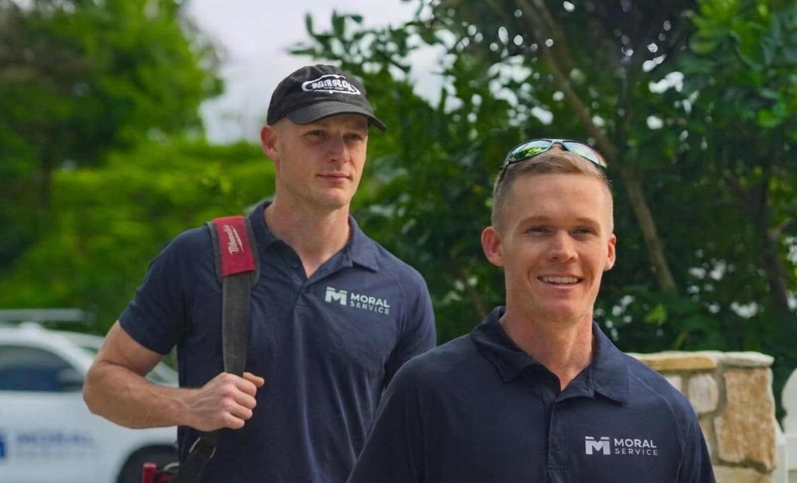 Shaun and Justin from Moral Service arriving at a Gold Coast job with the company van