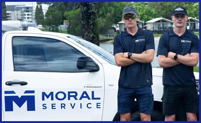 Shaun and Justin today, standing with the Moral Service ute on the Gold Coast
